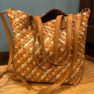 Madewell Boho Scandi Girl Woven Brown Leather Tote
